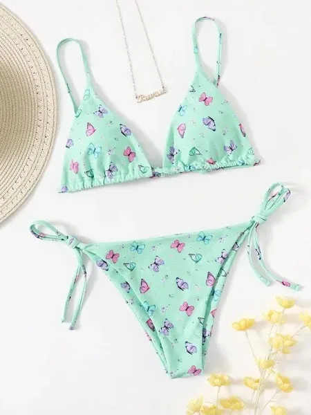 Vestido de baño para dama verde con diseño de mariposas