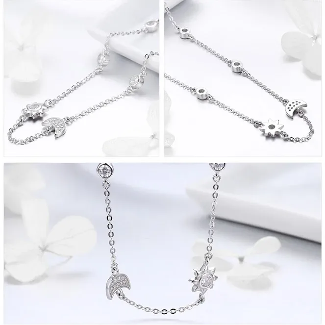 Collar de plata 925 para dama diseño luna y sol