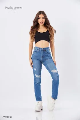 Jeans Psycho Sixteen Mica Slim PW1068 para dama color azul