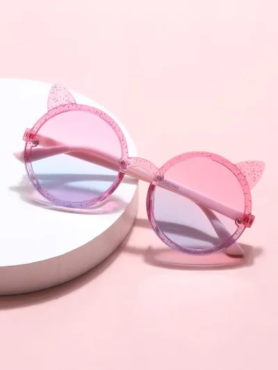 Lentes de sol para niña 5154 color rosado con detalle de oreja de gato y escarcha