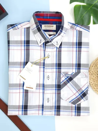Camisa Hummer para caballero diseño a cuadros  blanco y azul