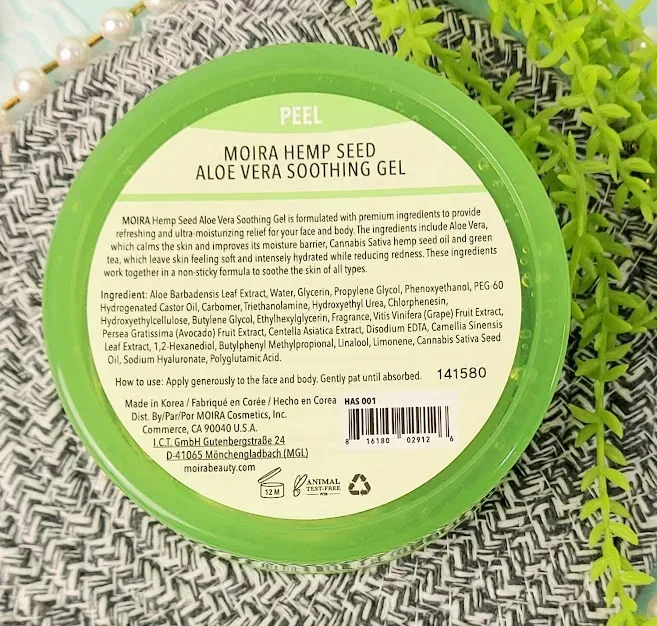 Gel calmante de aloe vera semillas de cañamo