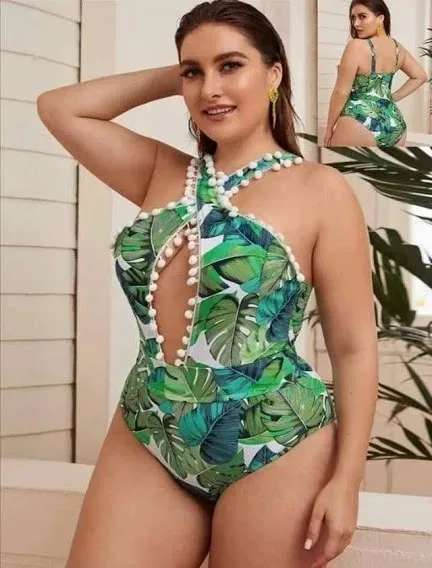 Vestido de baño para dama estampado de hojas