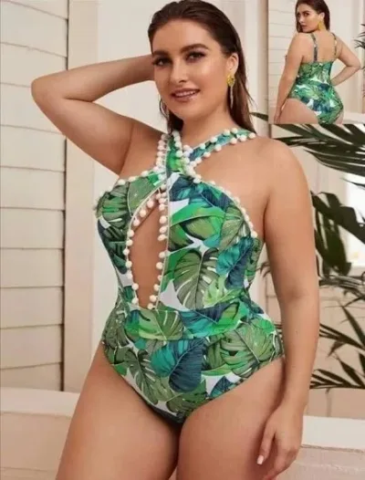 Vestido de baño para dama estampado de hojas