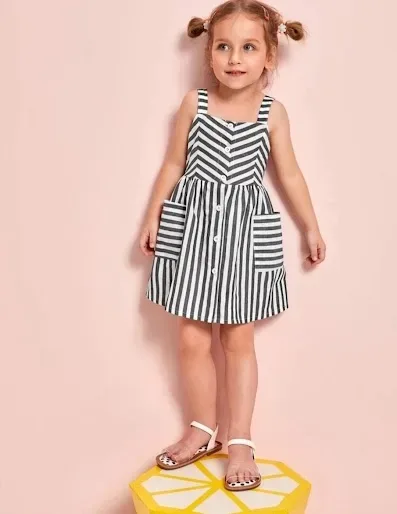 Vestido para niña de rayas color gris y blanco