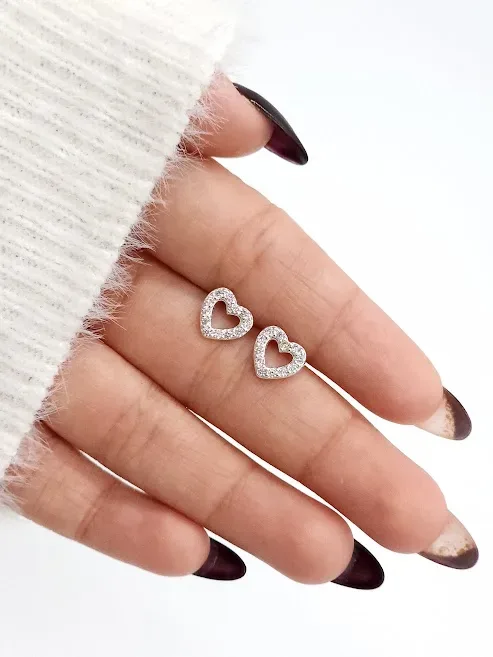 Aretes plata 925 para dama color plata diseño de corazón
