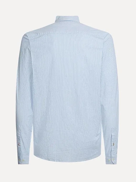 Camisa Tommy Hilfiger para caballero diseño a rayas color celeste y blanco