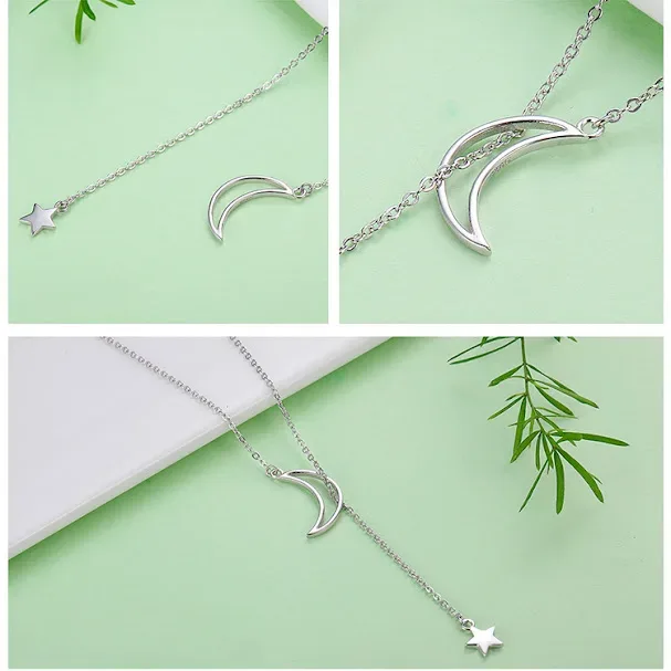 Collar de plata 925 para dama diseño luna y estrella