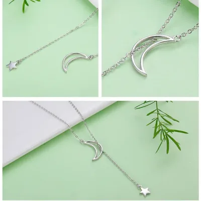 Collar de plata 925 para dama diseño luna y estrella