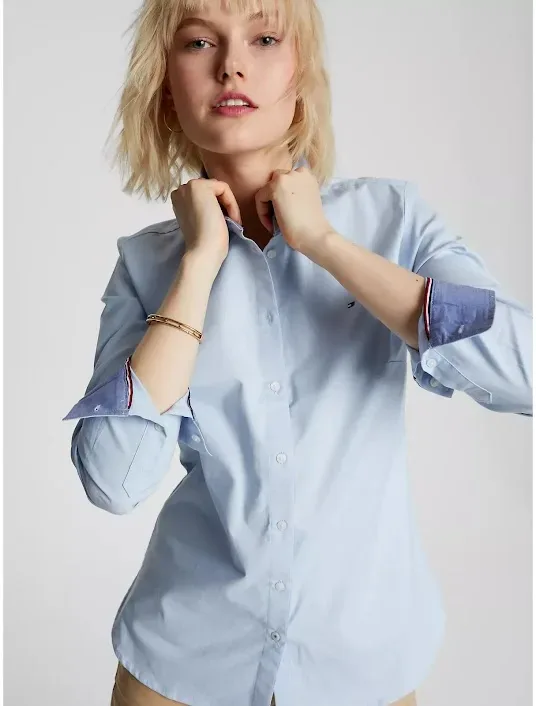 Camisa manga larga Tommy Hilfiger para dama color celeste