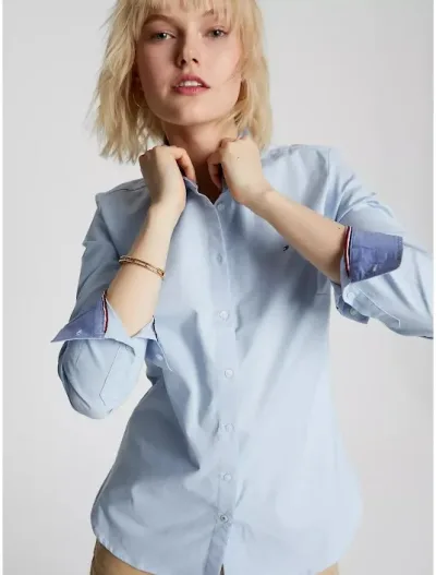 Camisa manga larga Tommy Hilfiger para dama color celeste
