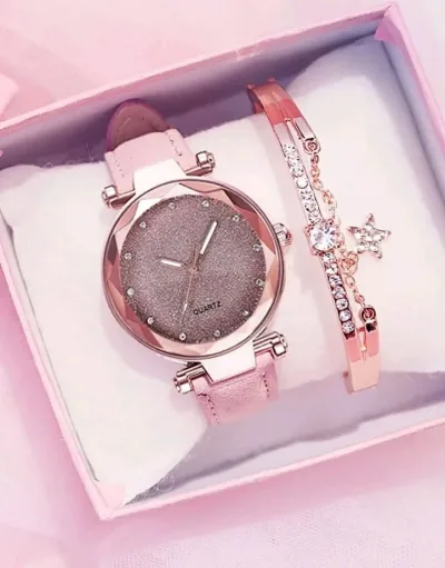Reloj para dama color rosa con pulsera
