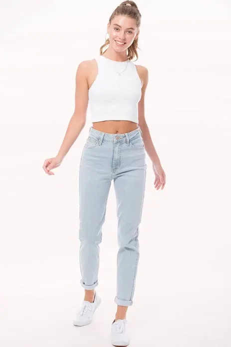 Jeans para dama Modern Haze color celeste high rise