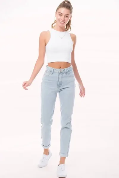 Jeans para dama Modern Haze color celeste high rise