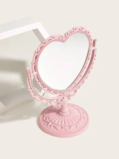 Espejo vintage con diseño de corazón desmontable color rosa