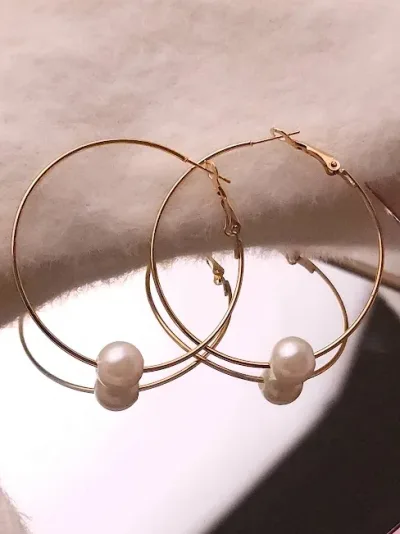Argollas para dama de fantasía con detalle de perla