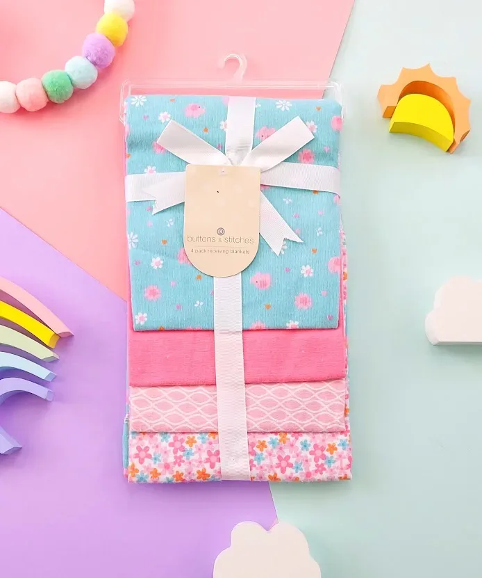 Conjunto de 4 franelas para niña tonos rosa y celeste