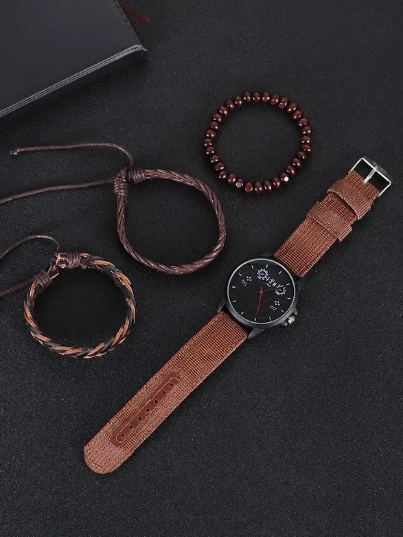 Reloj para caballero cuarzo puntero redondo con tira de malla con 3 piezas pulsera