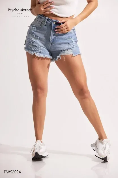 Short Psycho Sixteen Hig Rise Mom Fit para dama PWS2024 Azul.