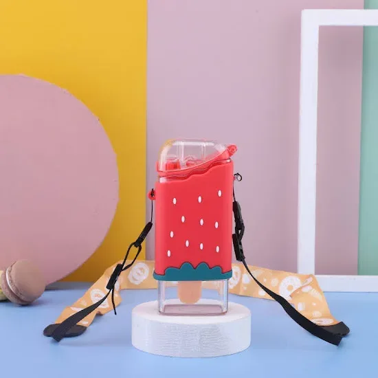 Botella de plástico diseño de fresa multicolor