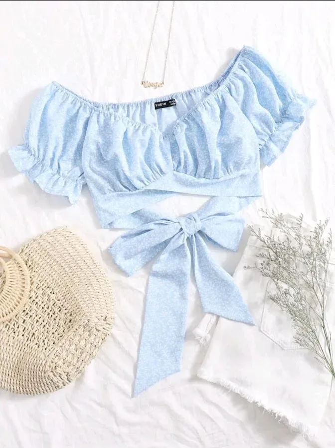 Crop Top celeste floreado