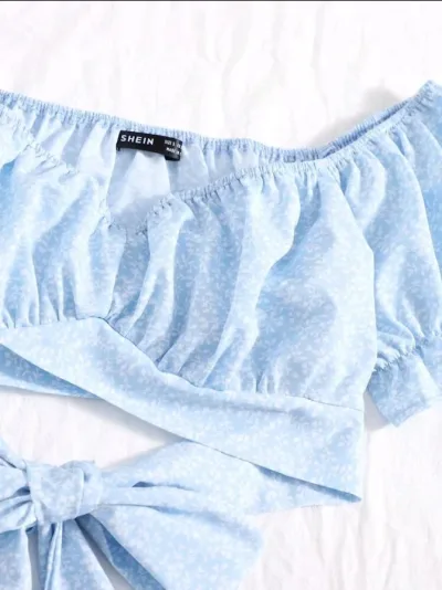 Crop Top celeste floreado