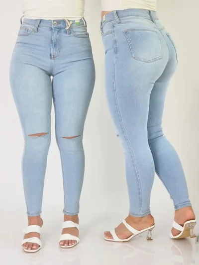 Jeans para dama color celeste