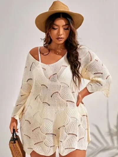 Salida de playa para dama color beige tejido