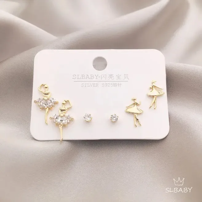 Set de aretes plata 925 con baño de oro diseño de bailarina