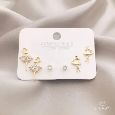 Set de aretes plata 925 con baño de oro diseño de bailarina