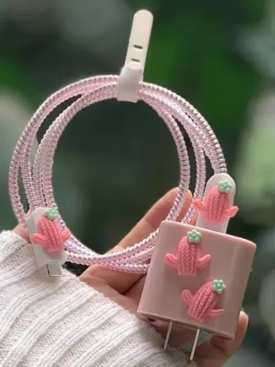 Funda protectora para cargador color rosa diseño cactus