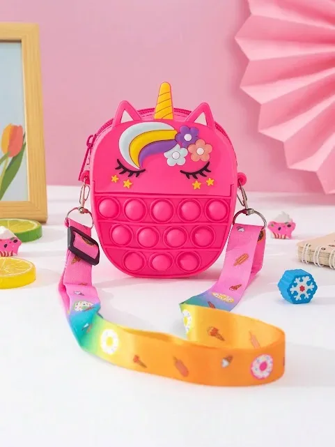 Bolso para niña con diseño de unicornio fucsia