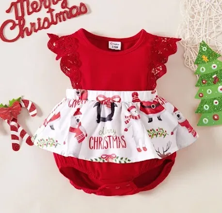Mameluco para niña color rojo diseño navideño
