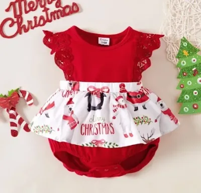 Mameluco para niña color rojo diseño navideño