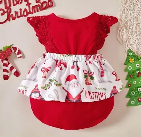 Mameluco para niña color rojo diseño navideño