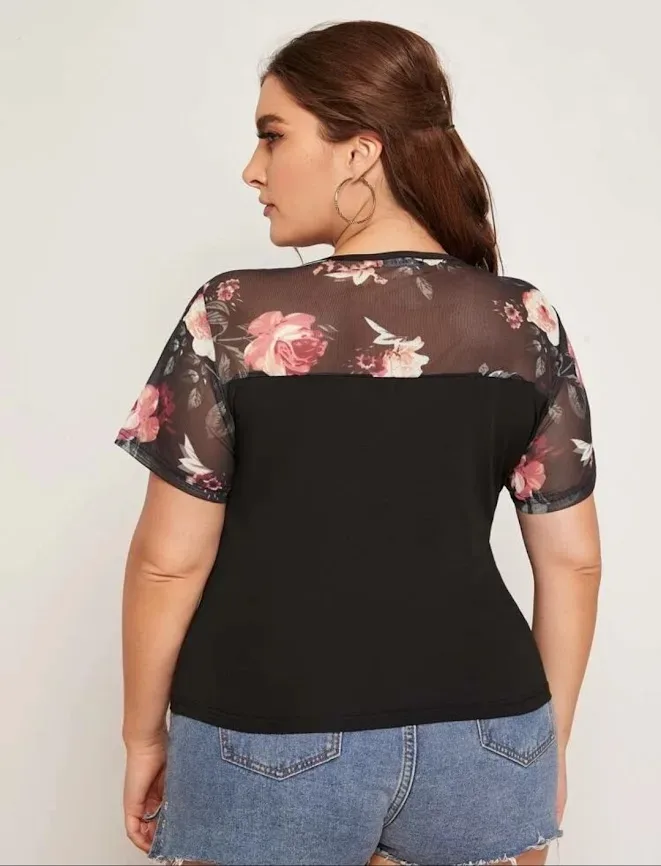 Blusa para dama color negro con detalles florales