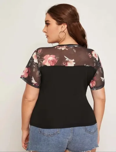 Blusa para dama color negro con detalles florales