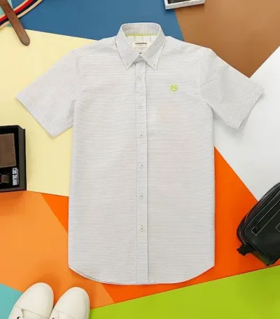 Camisa Hummer para caballero diseño a rayas color blanco y gris