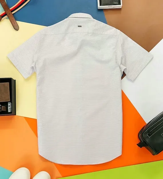 Camisa Hummer para caballero diseño a rayas color blanco y gris