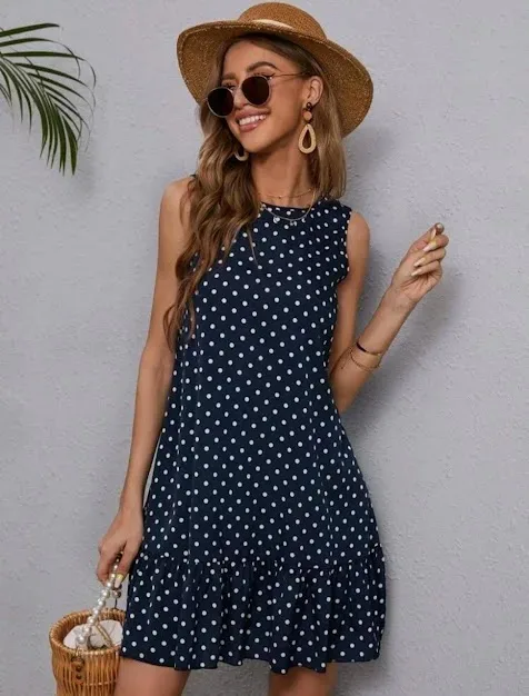 Vestido para dama color azul con puntos blancos