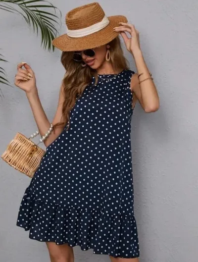 Vestido para dama color azul con puntos blancos