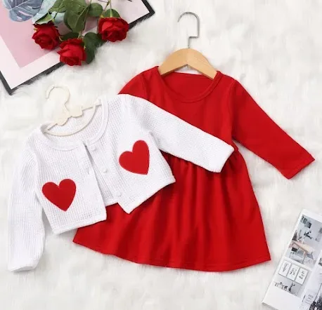 Vestido para niña color rojo incluye chaleco blanco