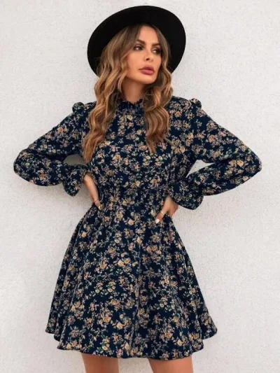 Vestido para dama manga larga con estampado floreado