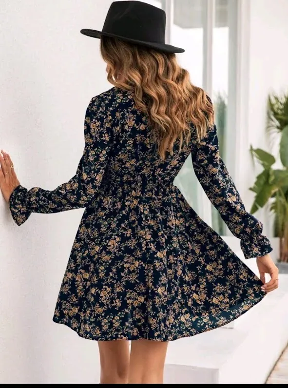 Vestido para dama manga larga con estampado floreado