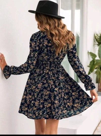 Vestido para dama manga larga con estampado floreado