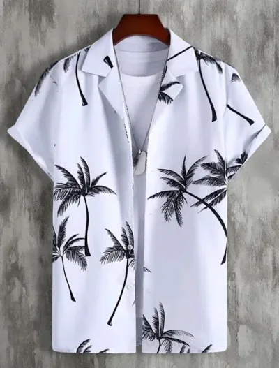 Camisa para caballero color blanco con diseño tropical