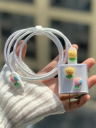 Funda protectora para cargador, transparente diseño flores