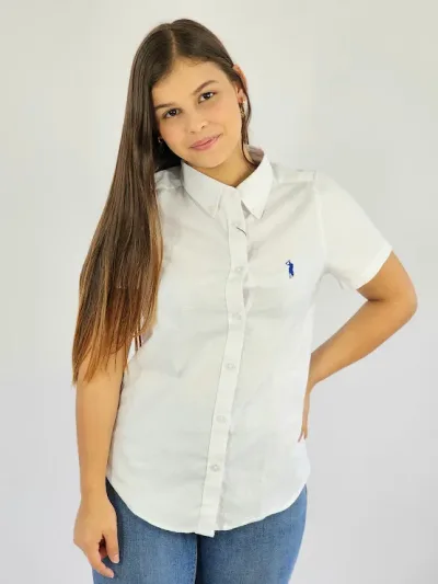 Camisa Cambrige Polo para muchacha color blanco