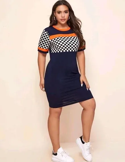 Vestido para dama diseño a cuadros color azul