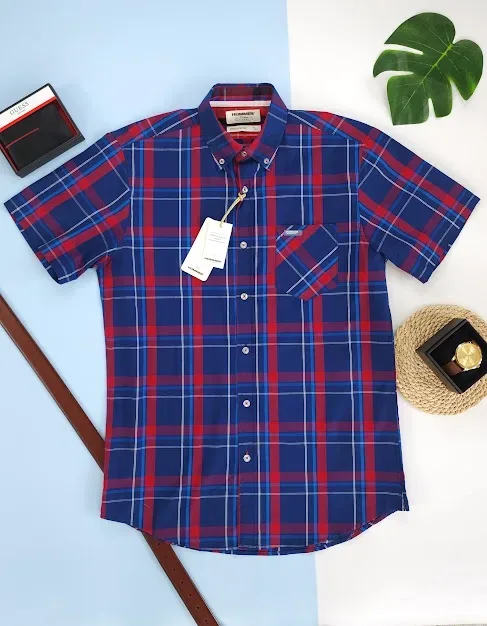 Camisa Hummer para caballero diseño a cuadros azules y rojos